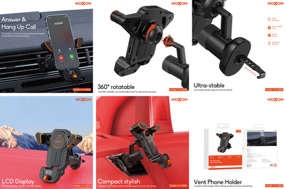 MOXOM LX-VS808 2-in-1 Vent Phone Holder + Bluetooth FM Transmitter – Stream to Car Stereo, USB Charging