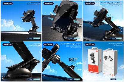 MOXOM LX-VS823 Extendable Dashboard Phone Holder – Wide 52-86mm Clamp, Adjustable Reach, Non-Slip