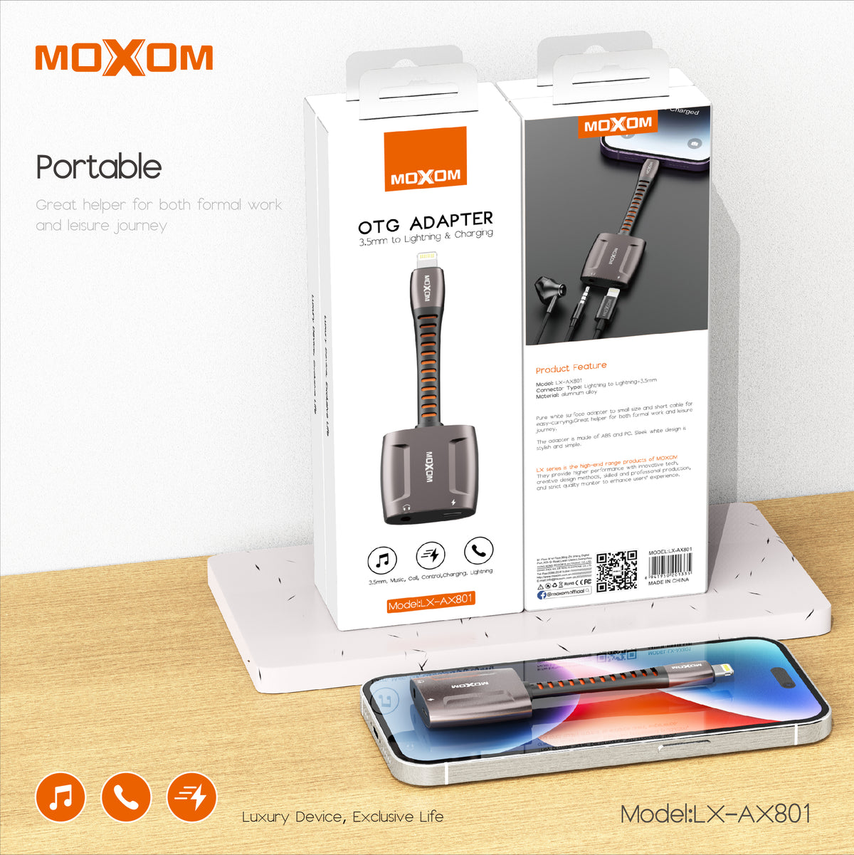 Moxom LX-AX801 3.5mm to Lightning Adapter with Charging