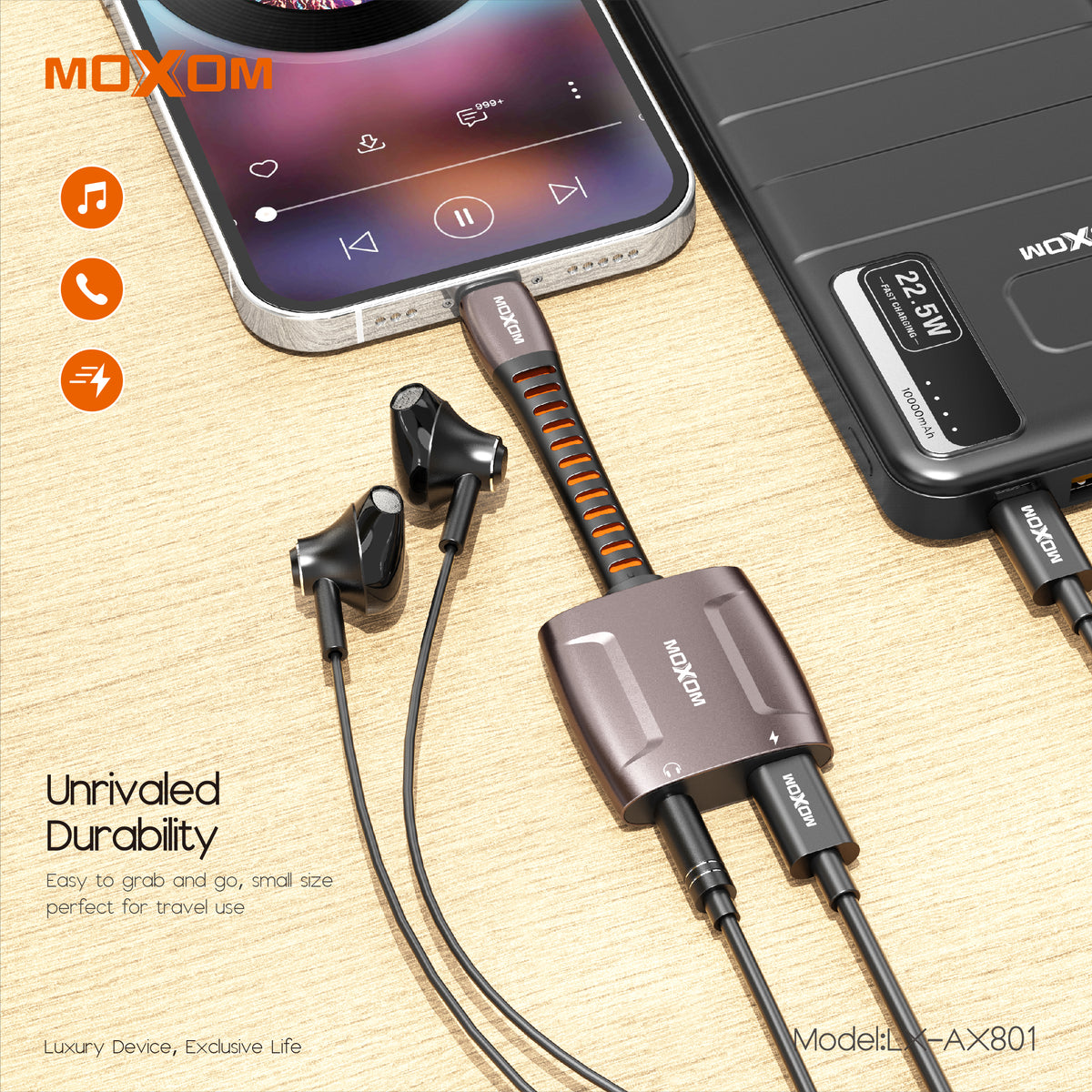 Moxom LX-AX801 3.5mm to Lightning Adapter with Charging