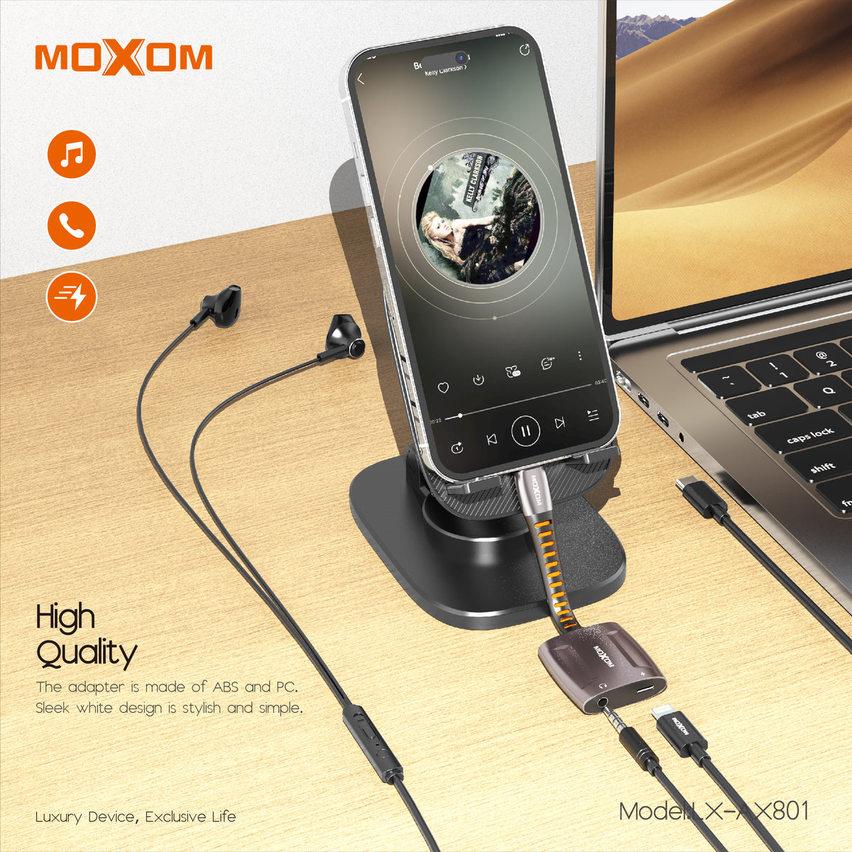 Moxom LX-AX801 3.5mm to Lightning Adapter with Charging