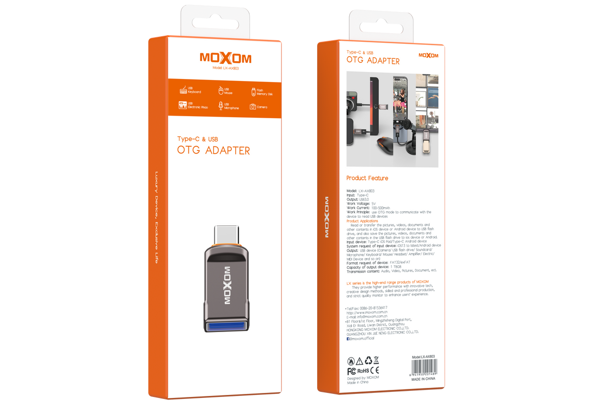 Moxom LX-AX803 Type-C to USB OTG Adapter – Silver