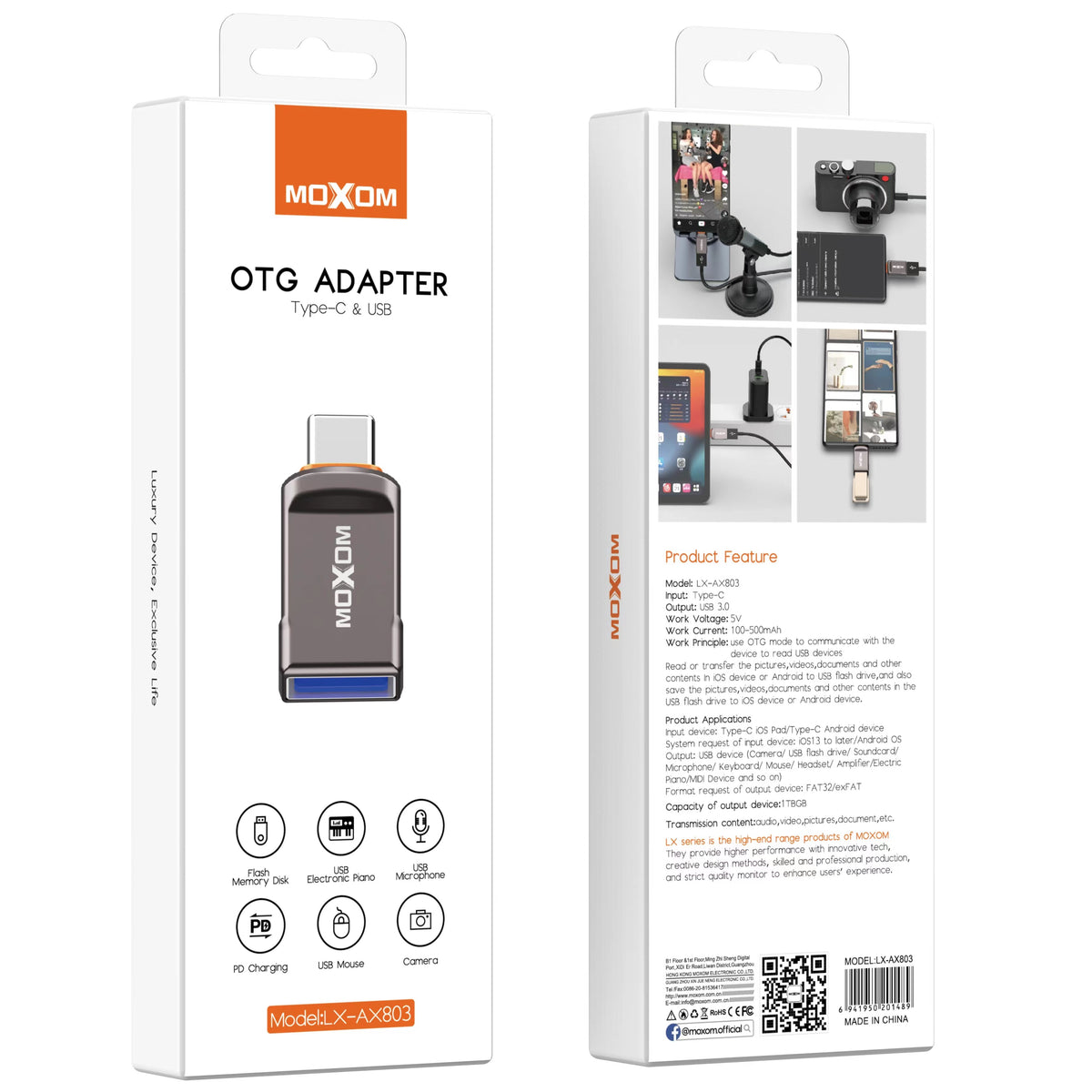 Moxom LX-AX803 Type-C to USB OTG Adapter – Silver