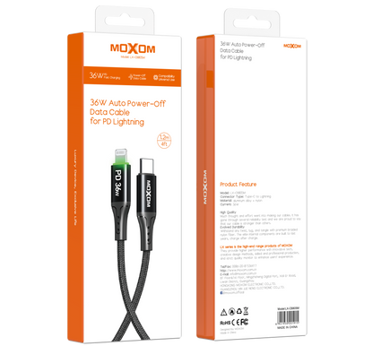 36W Auto Power-Off Data Cable for PD Lightning – MOXOM LX-CB805M