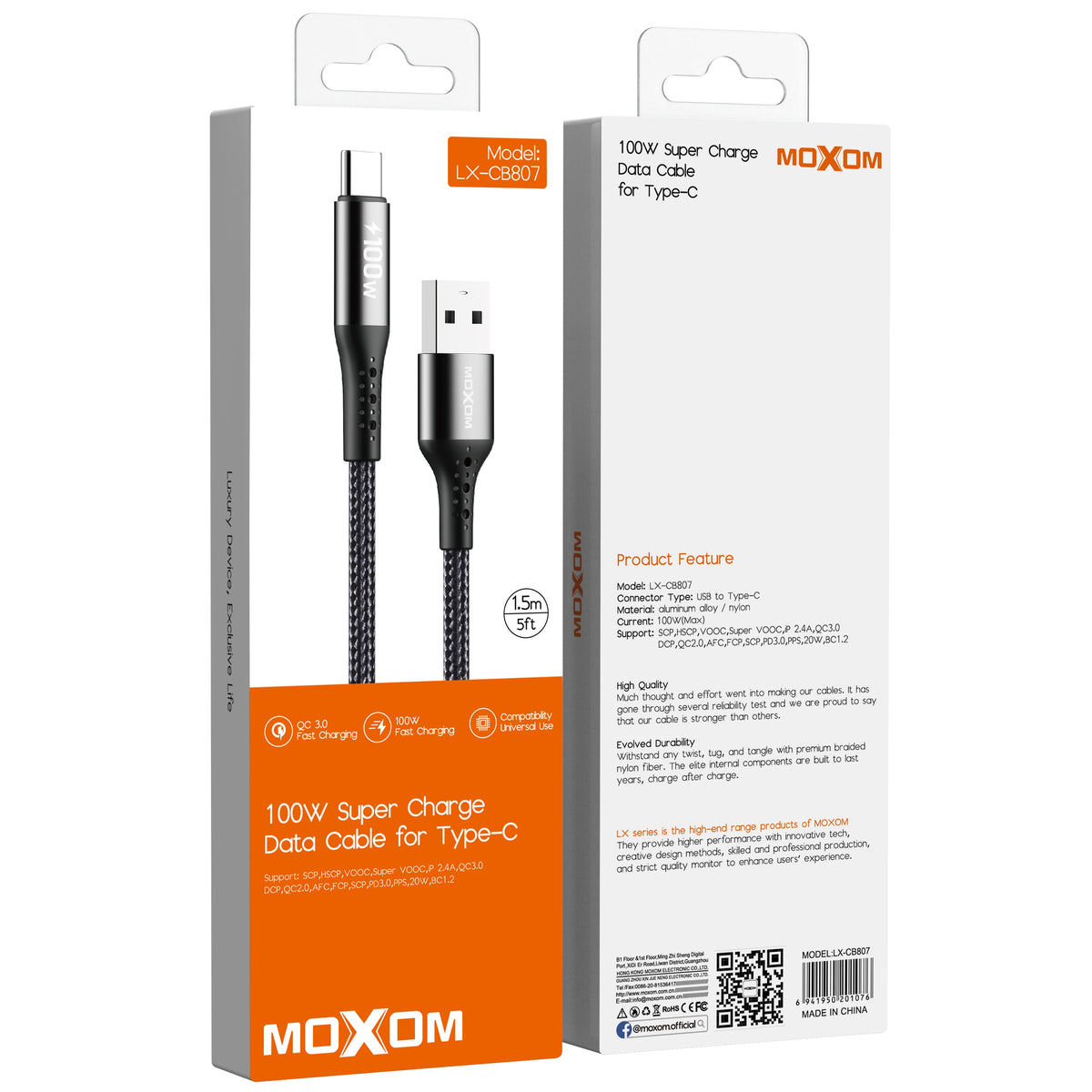 Moxom LX-CB807 100W USB to Type-C Charge & Data Cable