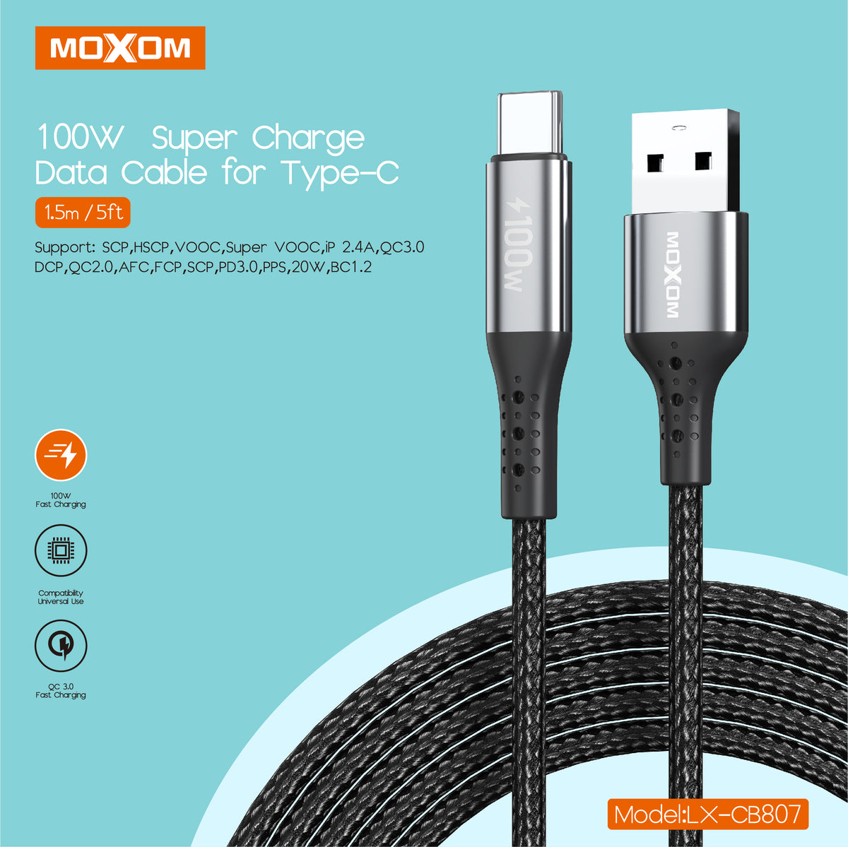Moxom LX-CB807 100W USB to Type-C Charge & Data Cable