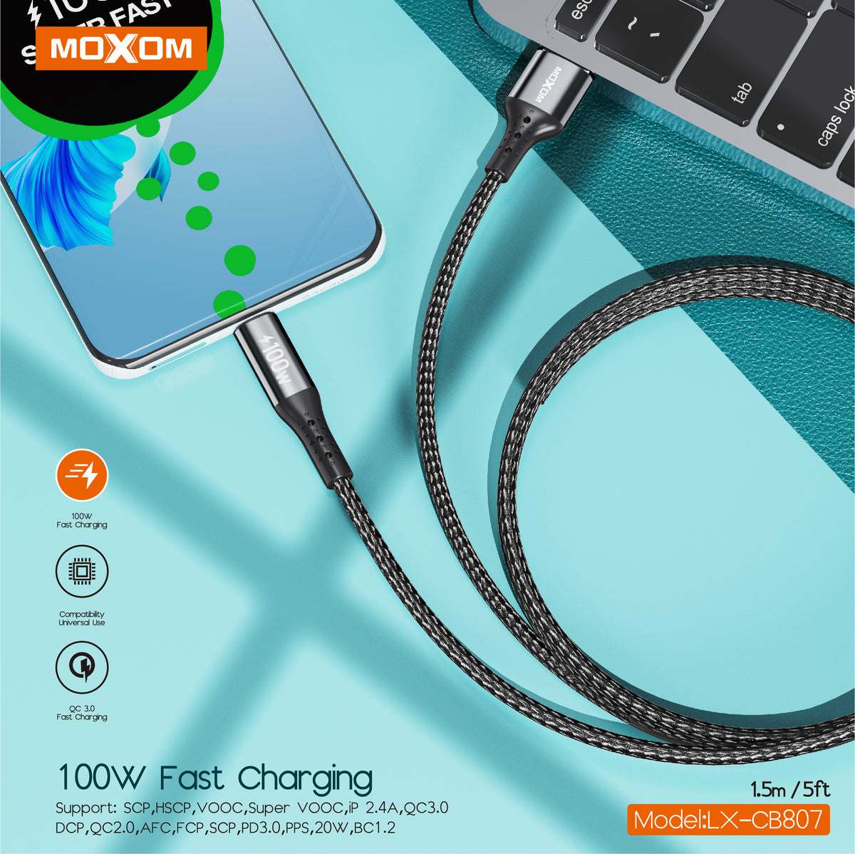 Moxom LX-CB807 100W USB to Type-C Charge & Data Cable