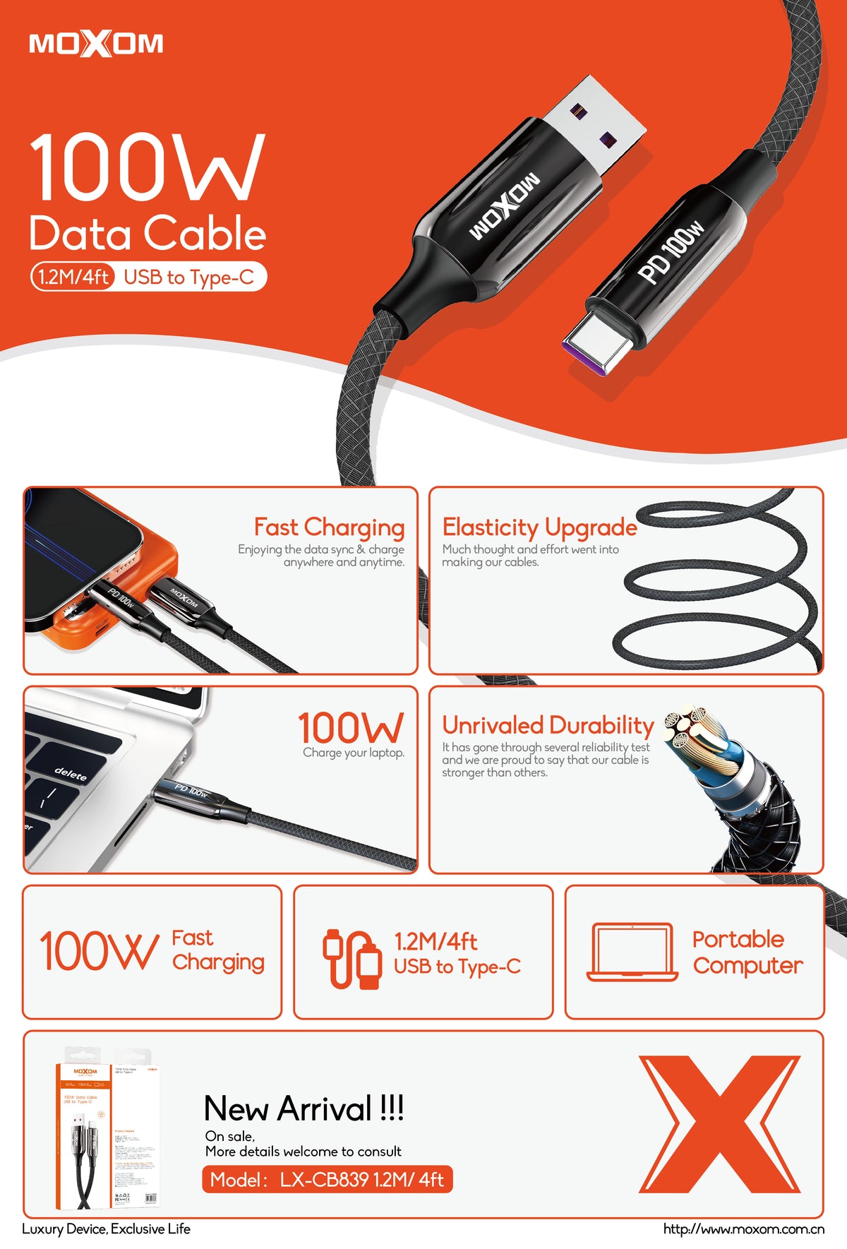 Moxom LX-CB839 6A QC3.0 Type-C Super Fast Charge Cable