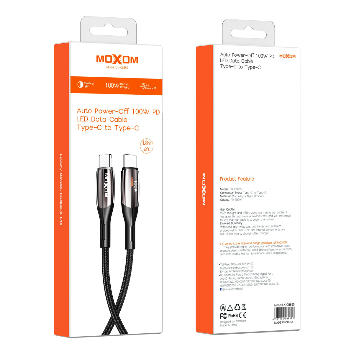 Auto Power-Off PD100W LED Cable Type-C to Type-C – MOXOM LX-CB855