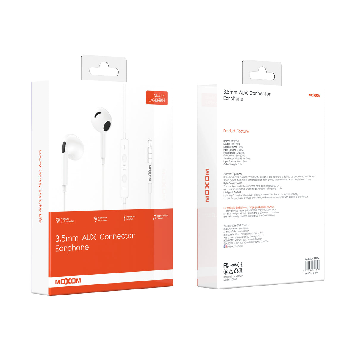 3.5mm AUX Dynamic Wired Earphone – MOXOM LX-EP804