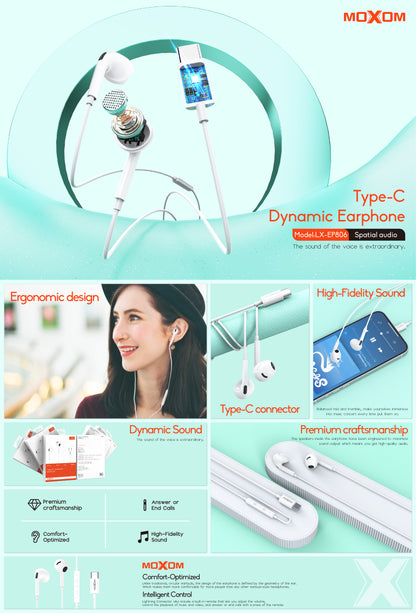 Type-C Dynamic Wired Earphone – MOXOM LX-EP806