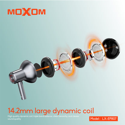 3.5mm AUX Dynamic Earphone 14.2mm Driver – MOXOM LX-EP807