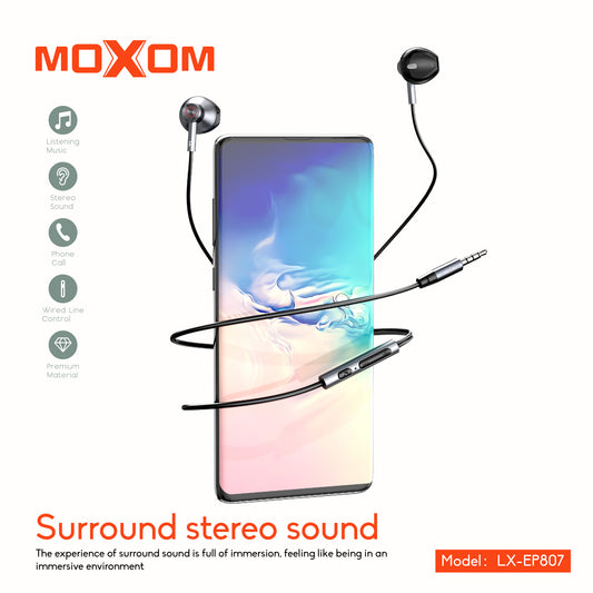 3.5mm AUX Dynamic Earphone 14.2mm Driver – MOXOM LX-EP807