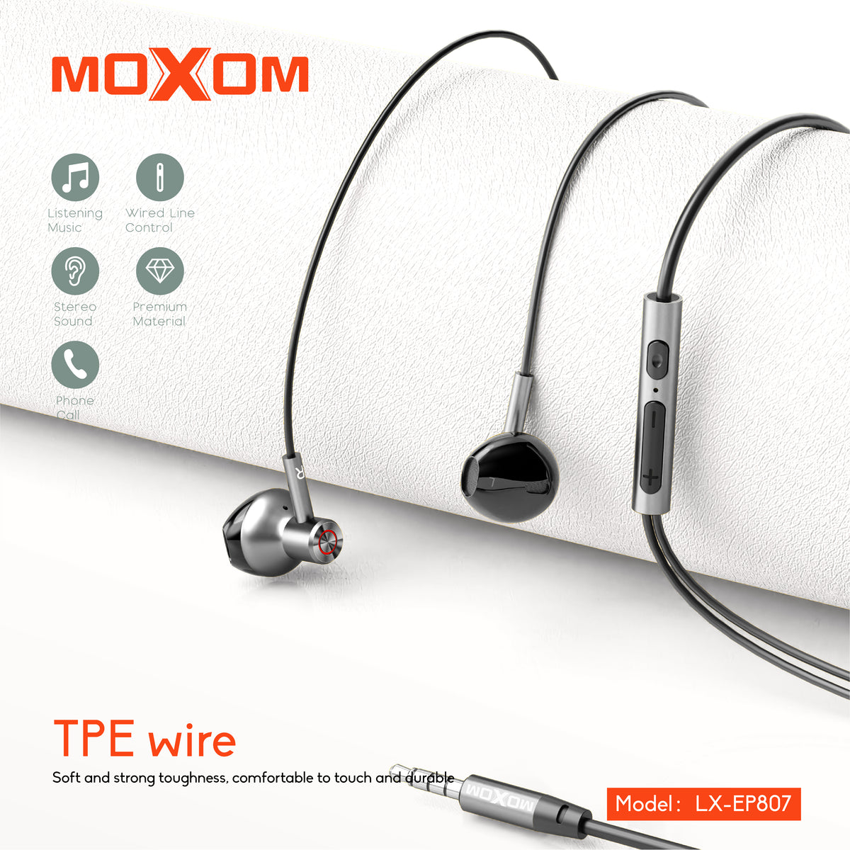 3.5mm AUX Dynamic Earphone 14.2mm Driver – MOXOM LX-EP807