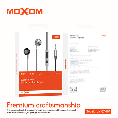 3.5mm AUX Dynamic Earphone 14.2mm Driver – MOXOM LX-EP807