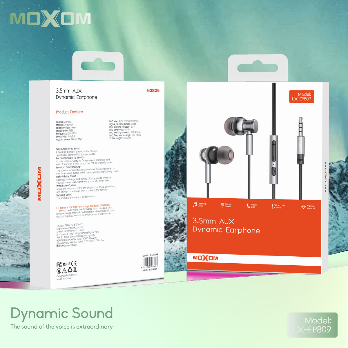 3.5mm AUX Dynamic Wired Earphone – MOXOM LX-EP809