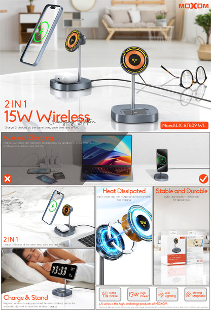 Moxom LX-ST809 2-in-1 Wireless Charging Station