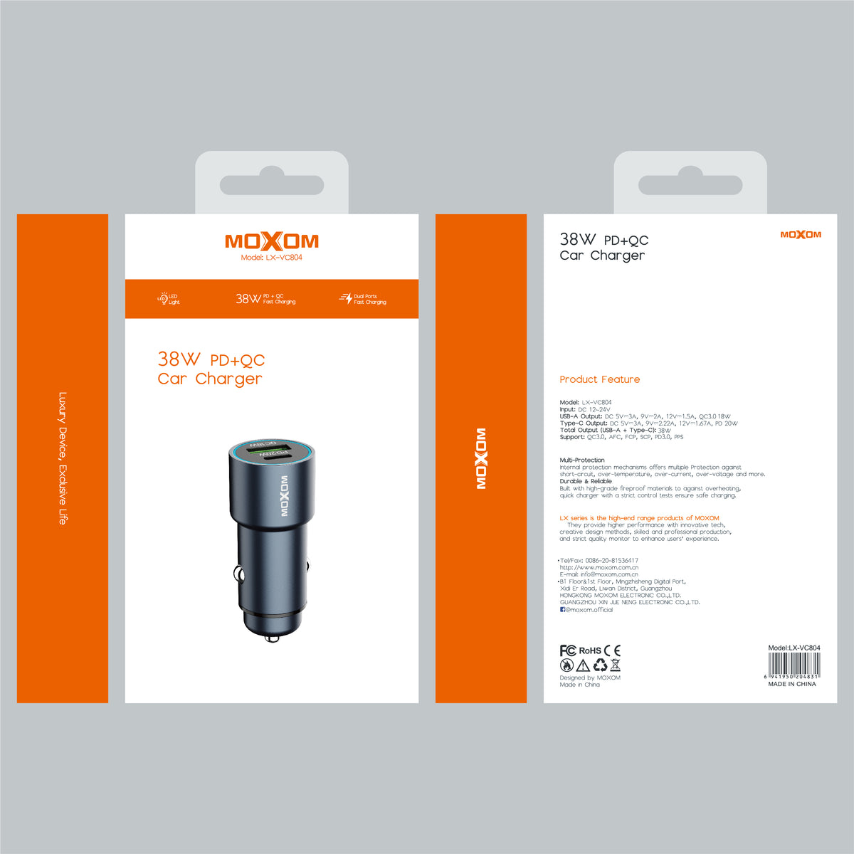 Moxom LX-VC804 38W PD+QC Dual-Port Car Charger