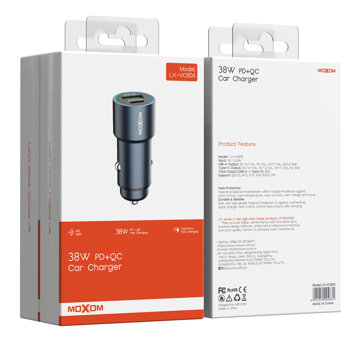 Moxom LX-VC804 38W PD+QC Dual-Port Car Charger