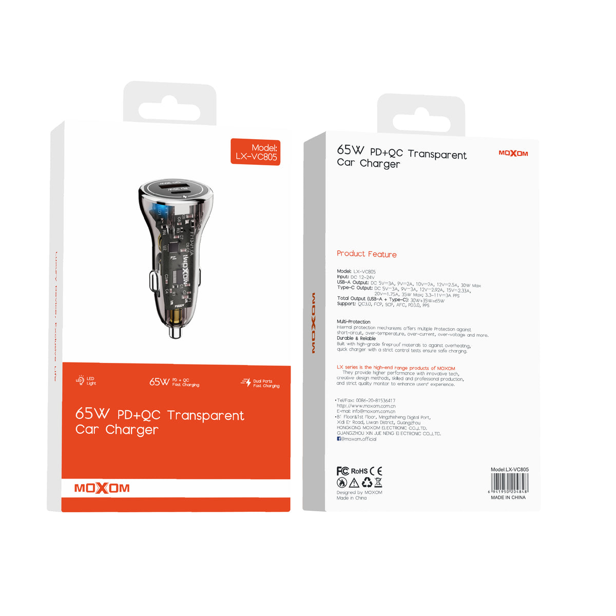 Moxom LX-VC805 65W PD+QC Transparent Car Charger