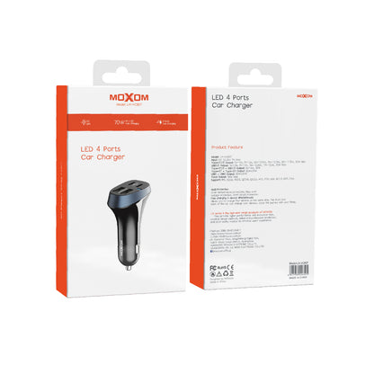 Moxom LX-VC807 LED 4-Port Car Charger – 2 USB + 2 Type-C
