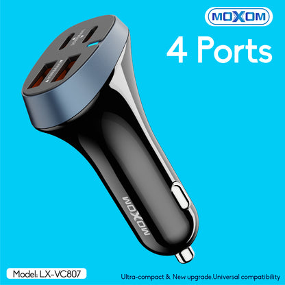 Moxom LX-VC807 LED 4-Port Car Charger – 2 USB + 2 Type-C