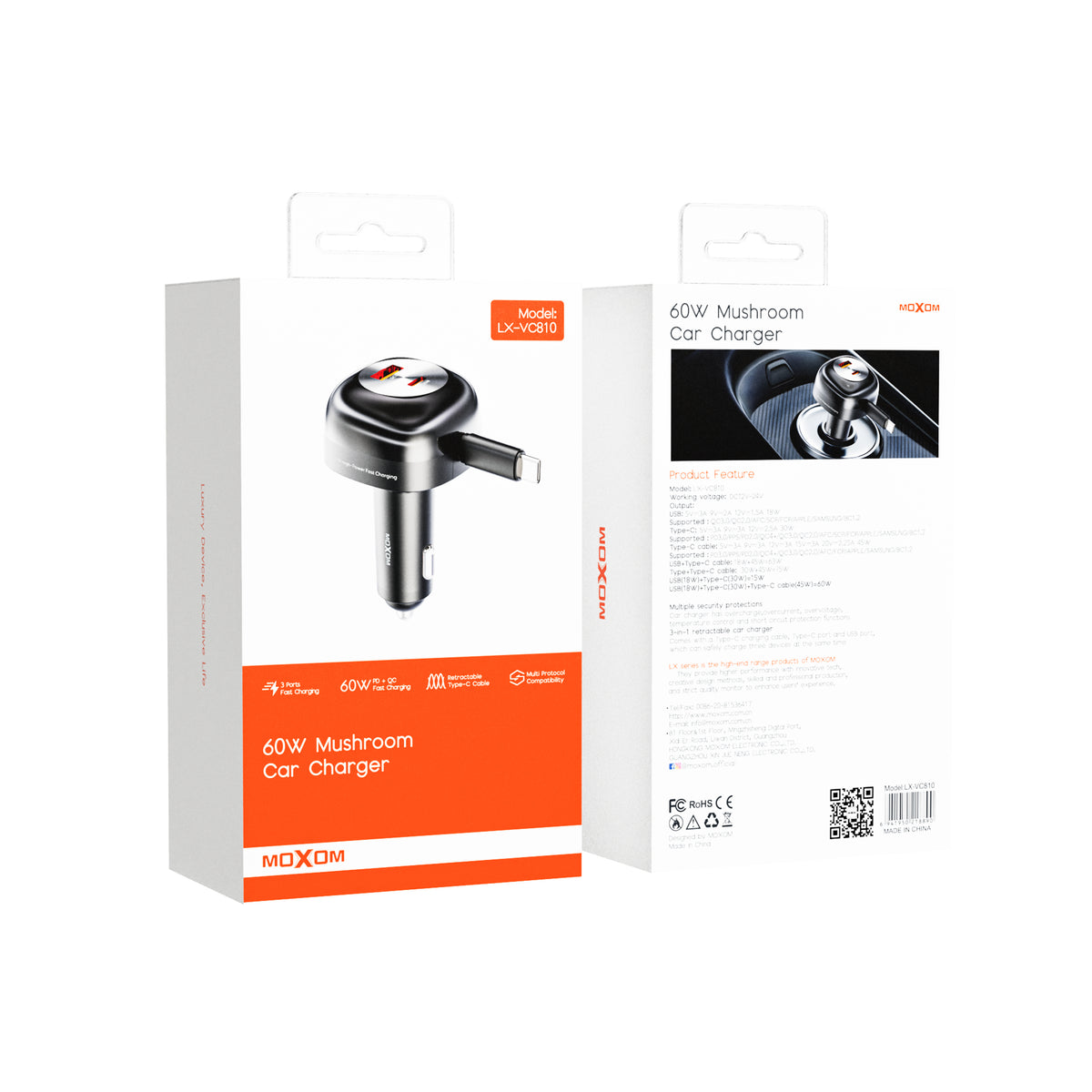 60W Mushroom-Design Car Charger – MOXOM LX-VC810