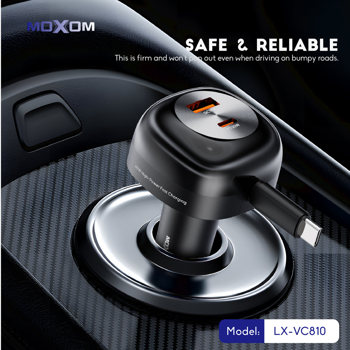 60W Mushroom-Design Car Charger – MOXOM LX-VC810