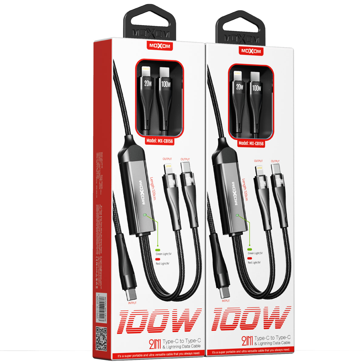 MOXOM MX-CB156 2-in-1 Charging Cable – 100W USB-C to USB-C + Lightning, Charge Laptop & iPhone Together
