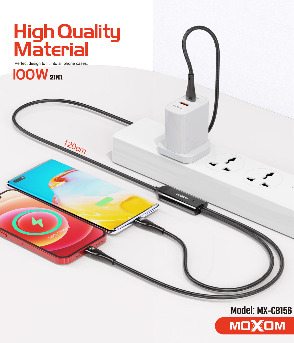 MOXOM MX-CB156 2-in-1 Charging Cable – 100W USB-C to USB-C + Lightning, Charge Laptop & iPhone Together