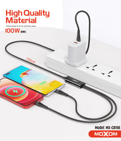 MOXOM MX-CB156 2-in-1 Charging Cable – 100W USB-C to USB-C + Lightning, Charge Laptop & iPhone Together