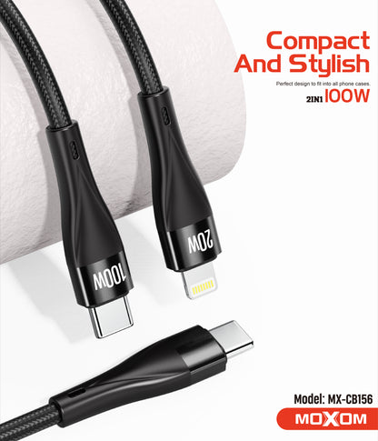 MOXOM MX-CB156 2-in-1 Charging Cable – 100W USB-C to USB-C + Lightning, Charge Laptop & iPhone Together