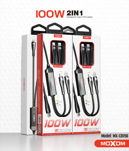 MOXOM MX-CB156 2-in-1 Charging Cable – 100W USB-C to USB-C + Lightning, Charge Laptop & iPhone Together