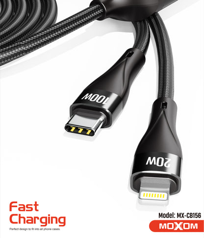 MOXOM MX-CB156 2-in-1 Charging Cable – 100W USB-C to USB-C + Lightning, Charge Laptop & iPhone Together