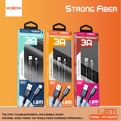 MOXOM MX-CB209 Strong Fast Charging Cable – Micro USB / Type-C / Lightning, Durable Build, 1.2m