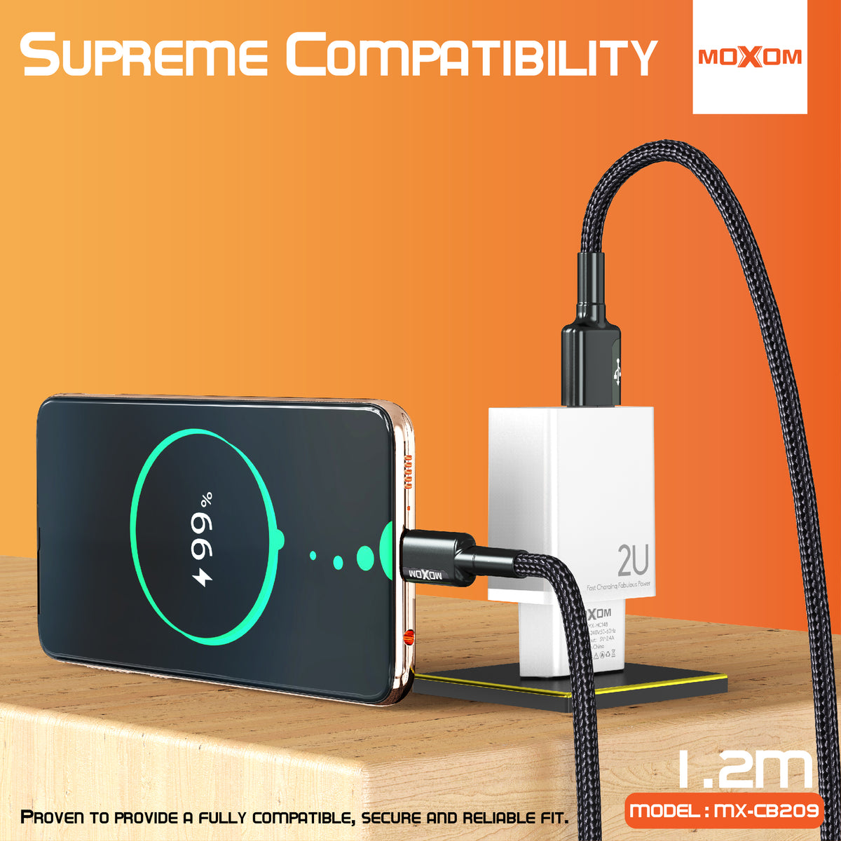 MOXOM MX-CB209 Strong Fast Charging Cable – Micro USB / Type-C / Lightning, Durable Build, 1.2m