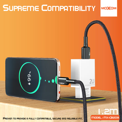 MOXOM MX-CB209 Strong Fast Charging Cable – Micro USB / Type-C / Lightning, Durable Build, 1.2m