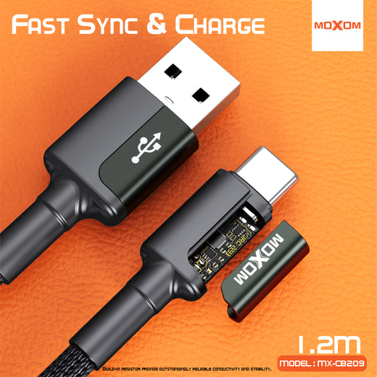 MOXOM MX-CB209 Strong Fast Charging Cable – Micro USB / Type-C / Lightning, Durable Build, 1.2m