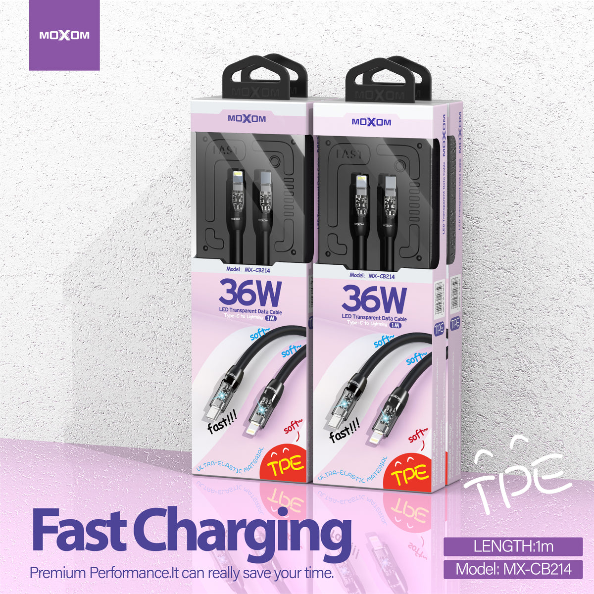 MOXOM MX-CB214 USB-C to Lightning Cable – 36W PD Fast Charging, Durable Everyday Use