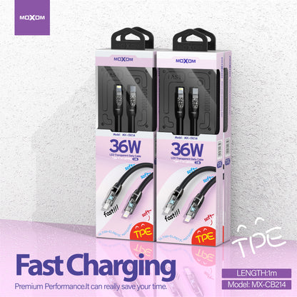 MOXOM MX-CB214 USB-C to Lightning Cable – 36W PD Fast Charging, Durable Everyday Use