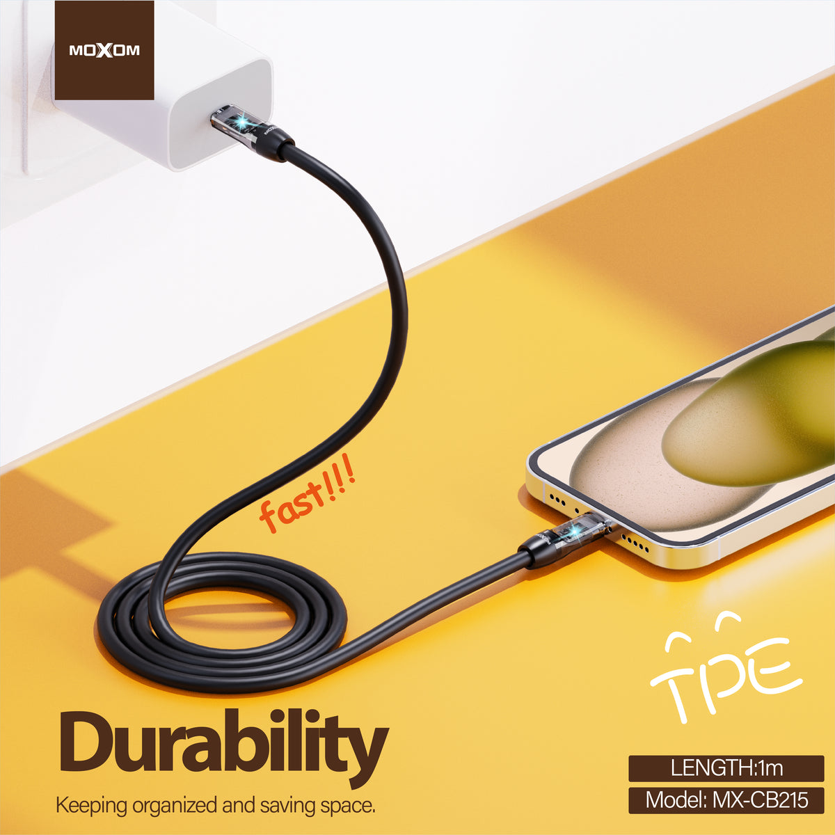 MOXOM MX-CB215 USB-C to USB-C Cable with LED Indicator – 60W PD Fast Charging, Phones, Tablets & Laptops