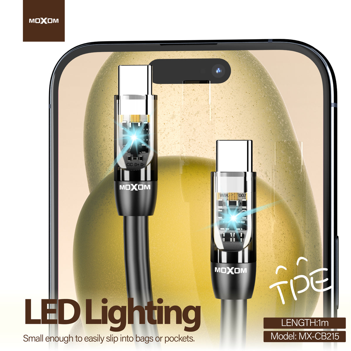 MOXOM MX-CB215 USB-C to USB-C Cable with LED Indicator – 60W PD Fast Charging, Phones, Tablets & Laptops