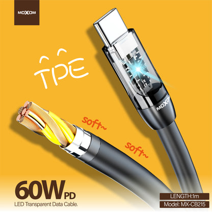 MOXOM MX-CB215 USB-C to USB-C Cable with LED Indicator – 60W PD Fast Charging, Phones, Tablets & Laptops