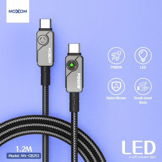 MOXOM MX-CB253 Mech USB-C to USB-C Cable – 60W PD Fast Charging, Reinforced Build, 1.2m