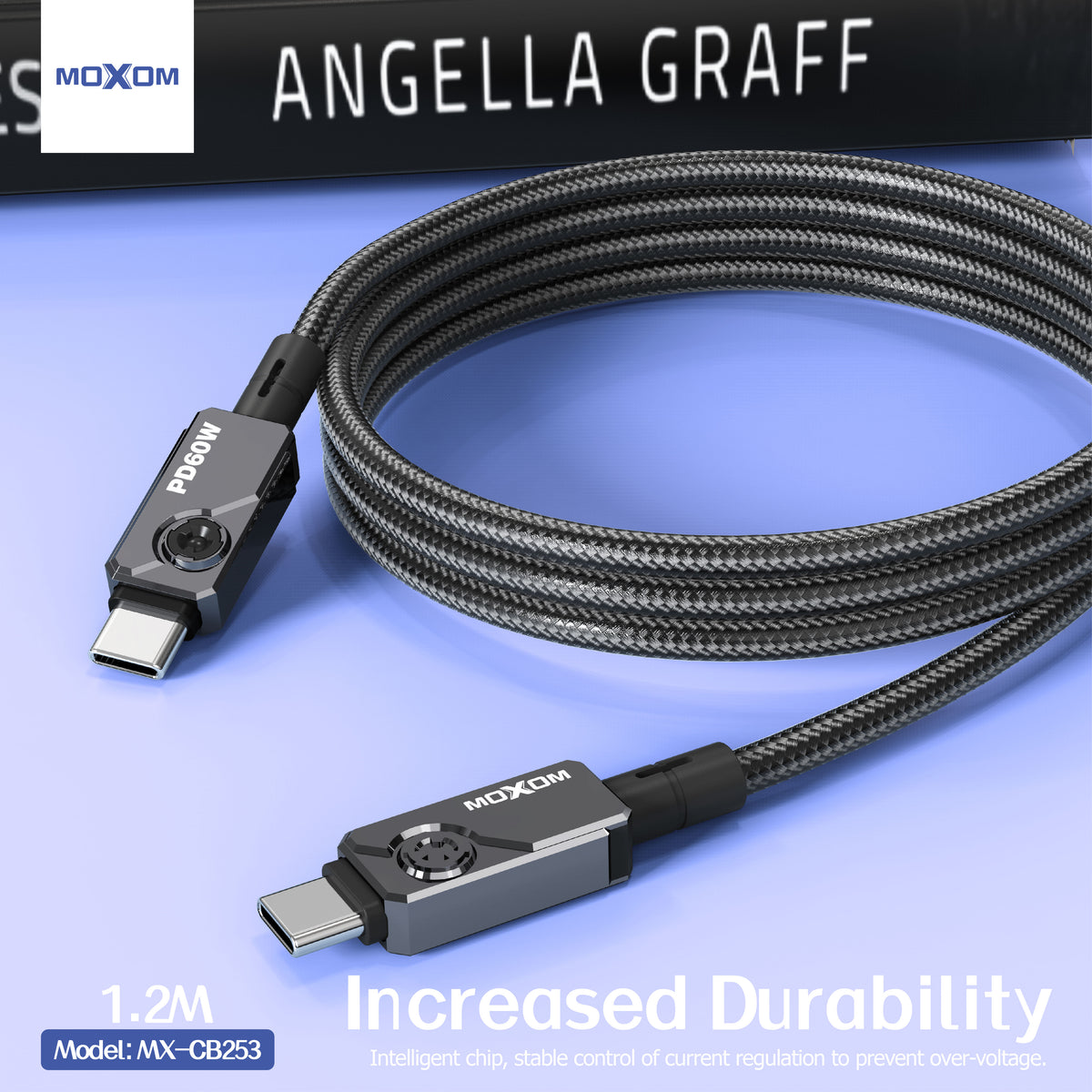 MOXOM MX-CB253 Mech USB-C to USB-C Cable – 60W PD Fast Charging, Reinforced Build, 1.2m