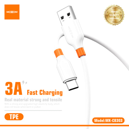 MOXOM MX-CB303 Tide 3A Fast Charging Cable – Micro USB / Lightning / Type-C, Soft TPE, 1m