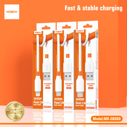MOXOM MX-CB303 Tide 3A Fast Charging Cable – Micro USB / Lightning / Type-C, Soft TPE, 1m