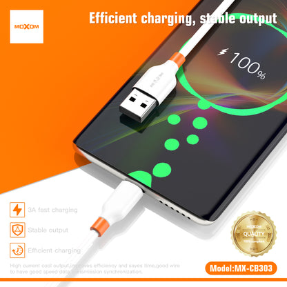 MOXOM MX-CB303 Tide 3A Fast Charging Cable – Micro USB / Lightning / Type-C, Soft TPE, 1m
