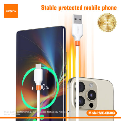 MOXOM MX-CB303 Tide 3A Fast Charging Cable – Micro USB / Lightning / Type-C, Soft TPE, 1m