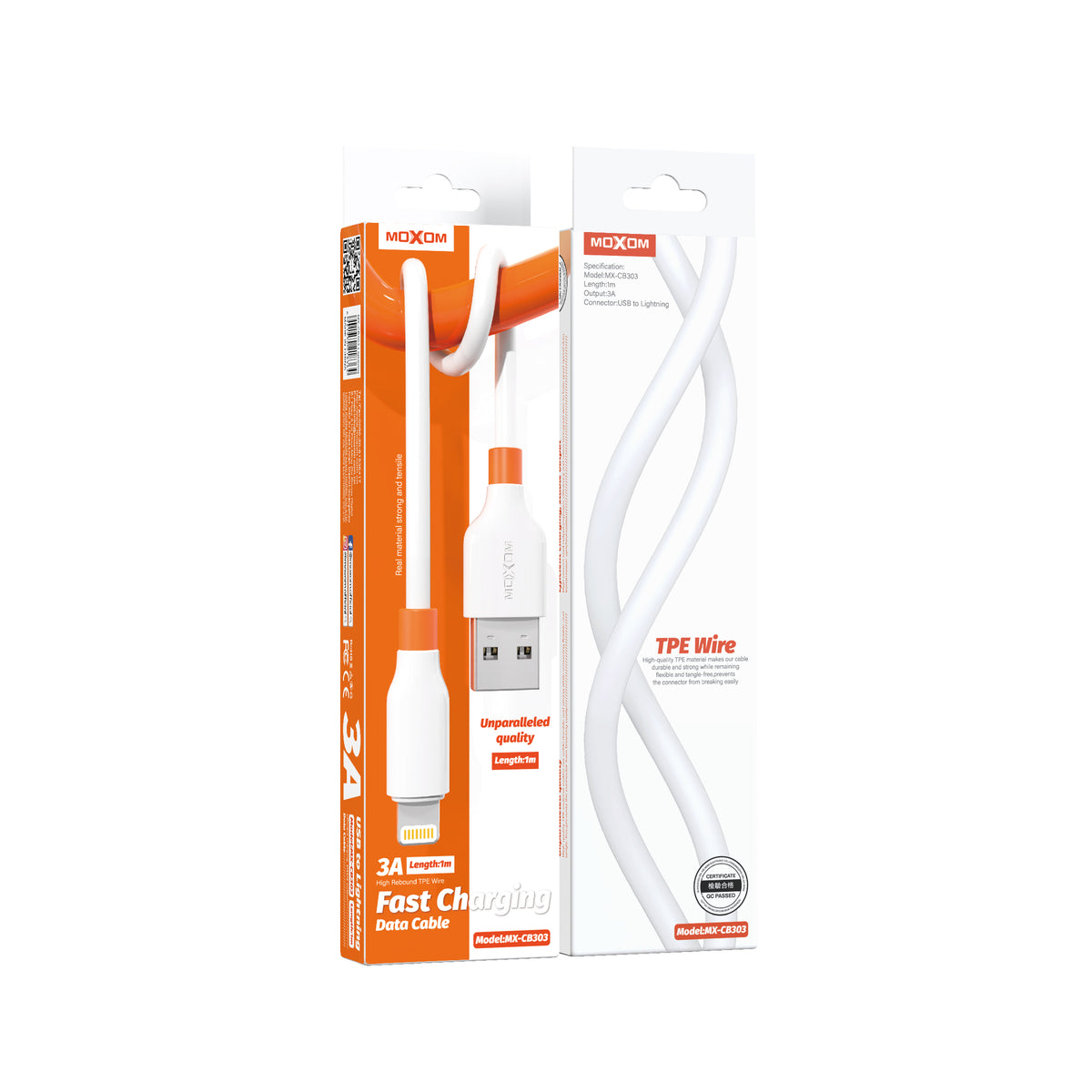 MOXOM MX-CB303 Tide 3A Fast Charging Cable – Micro USB / Lightning / Type-C, Soft TPE, 1m